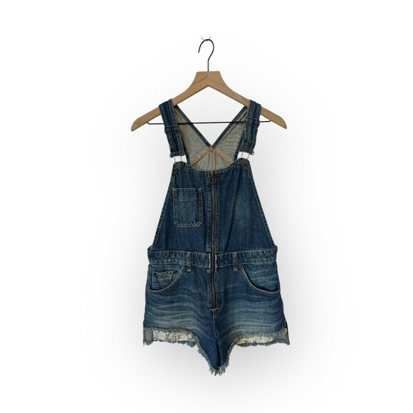 Free People We The Free Sunkissed Denim Overalls Size 4 Shorts - Picture 1 of 7